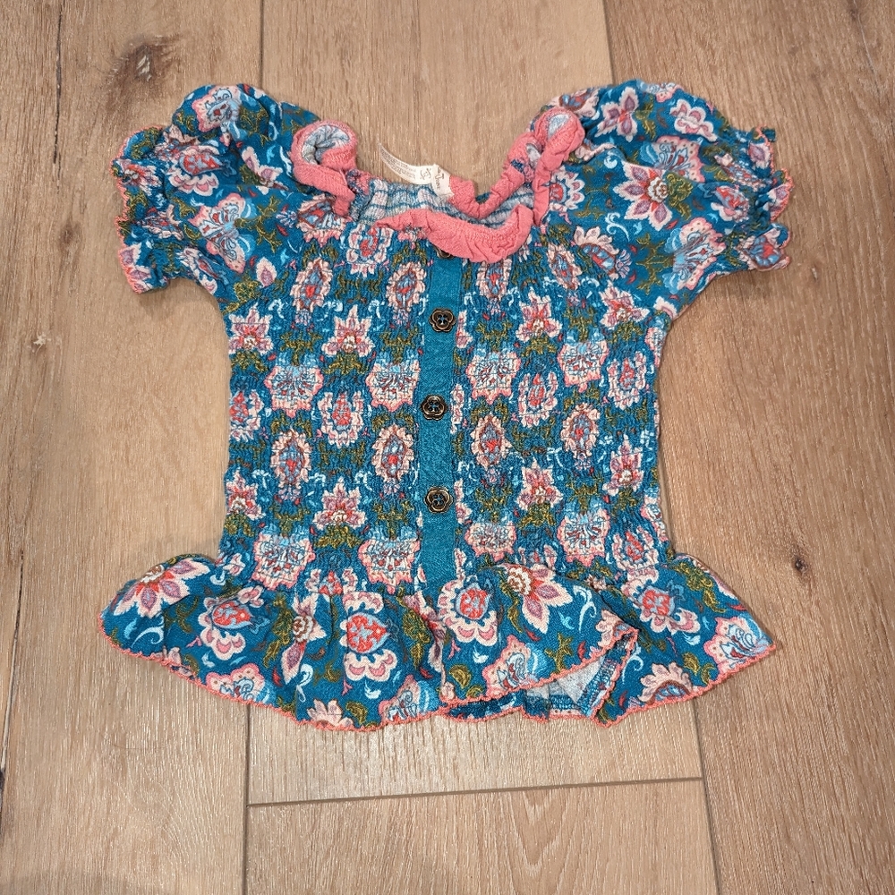 Matilda Jane Pink Peplum Blouse with Peter Pan Collar and Short Sleeves